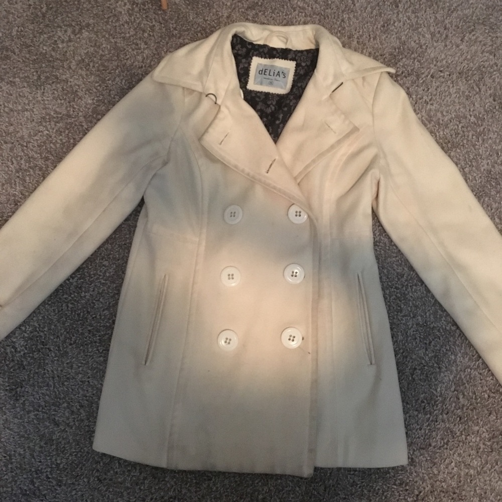 Cream colored peacoat